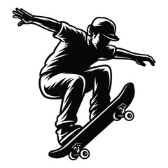 Mascot Skateboarder Silhouette, Vector, Icon, Logo, White Background.