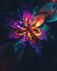 fractal inspired vibrant color art Vibrant abstract flower in stunning colors.