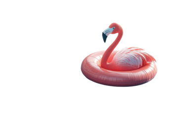 A Playful Pink Flamingo Floats Serenely In Its Inflatable Ring, A Summery Scene Of Carefree Fun And Relaxation With Bright Lighting And A Clean Isolated on Transparent Background
