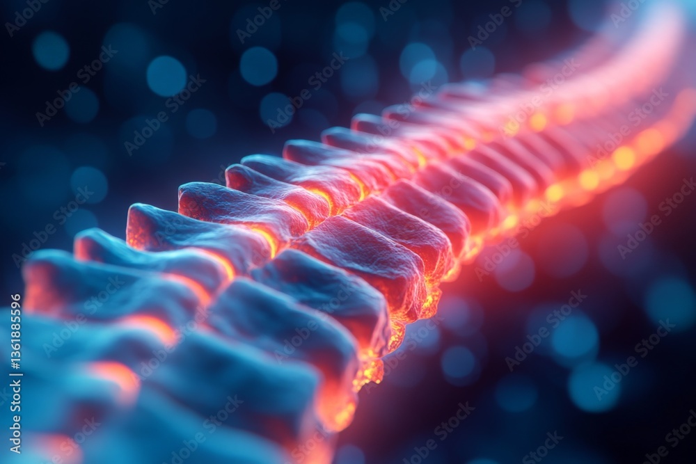 Aufkleber 3d visualization of human spine showing detailed vertebrae structure and glowing effects on a dark b