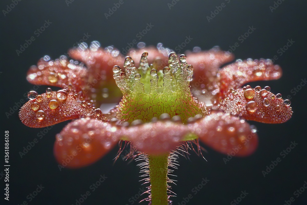 Poster close-up view of a flower covered in droplets of water showcasing vibrant colors and intricate detai