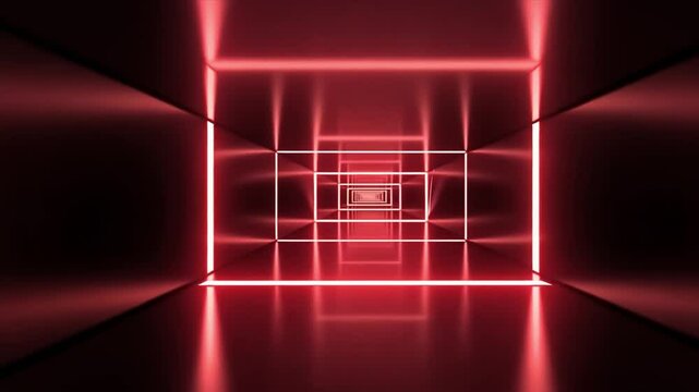 Abstract Red Neon Corridor: A Digital Art Piece