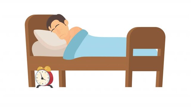 Man is asleep. Animation of a man snoring in bed, alpha channel. Cartoon