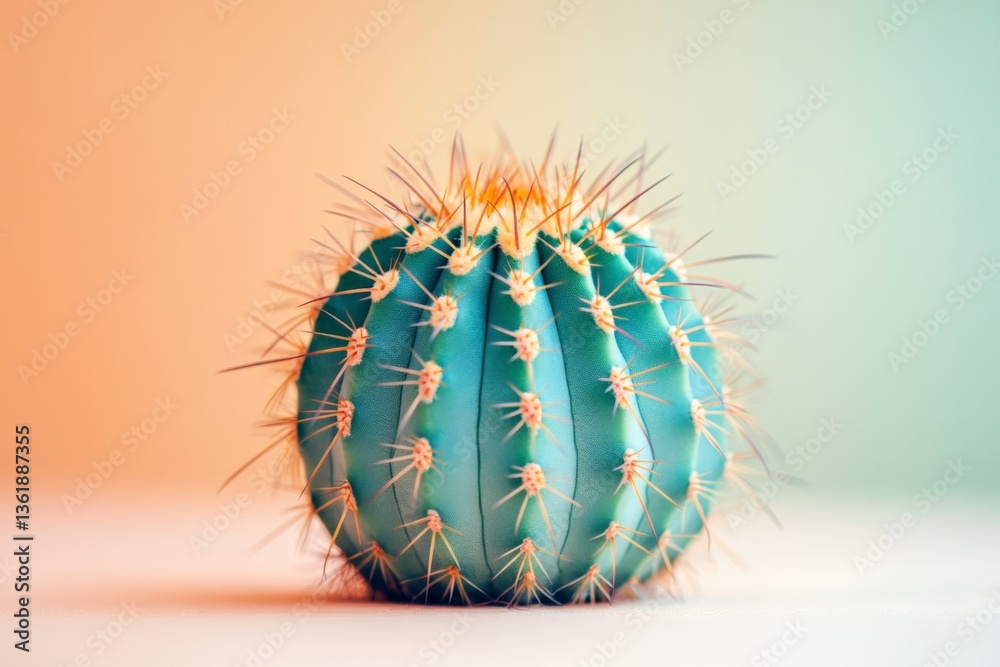 Poster Colorful cactus displaying unique spines against a vibrant gradient background in a modern setting