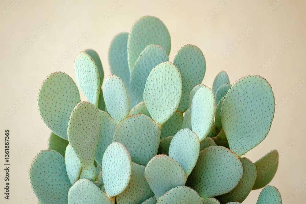Poster bright green cactus with unique paddle-shaped leaves on display indoors at a sunny location