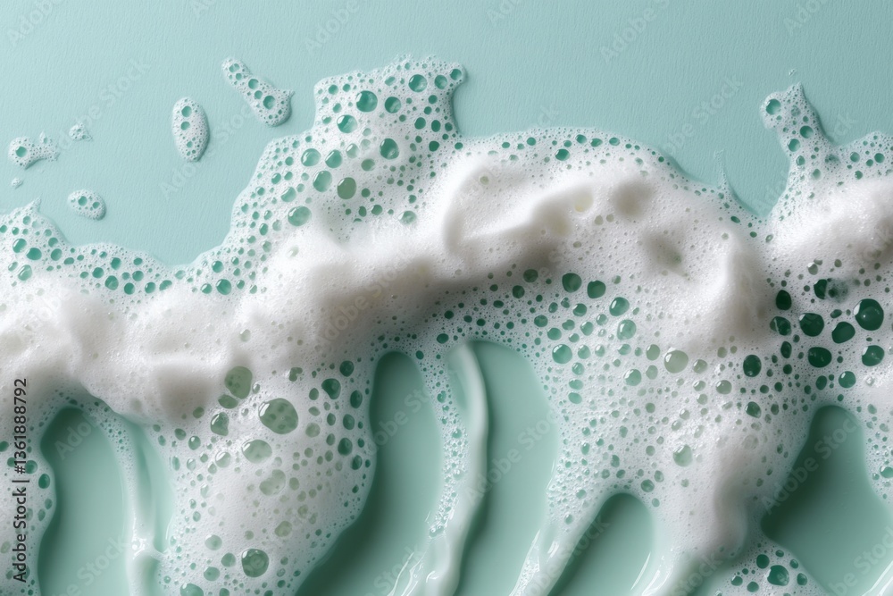 Poster Bubbles form intricate patterns on a soft blue surface, creating an aesthetically pleasing abstract composition