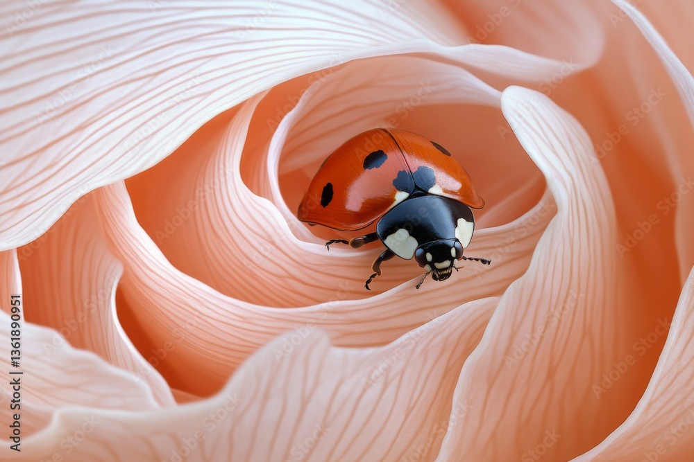 Aufkleber ladybug resting on the soft petals of a light pink rose during a sunny spring afternoon