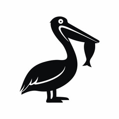 Pelican with fish silhouette vector illustration