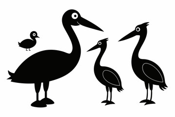 set of Pelican  silhouette vector illustration