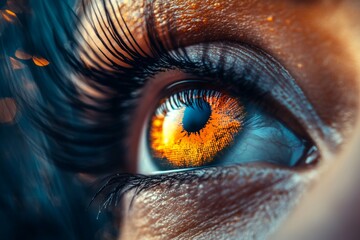 Close-up view of a striking orange eye showcasing intricate details and vibrant colors