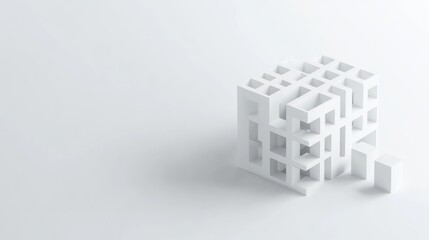 Abstract white 3D geometric structure on plain background. Suitable for design concepts