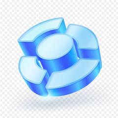 3D transparent glass pie chart icon. Circle chart, Financial data presentation concept, Market share isolated on white background. Vector illustration.
