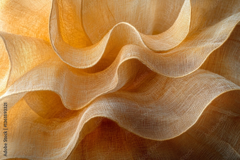 Fototapete soft undulating layers of sheer fabric in warm golden tones create an elegant texture for artistic d