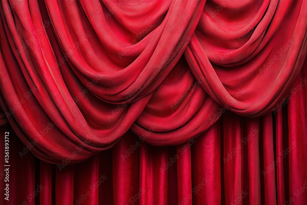 Poster elegant red velvet curtains drape gracefully, creating a rich backdrop for performances in a theater