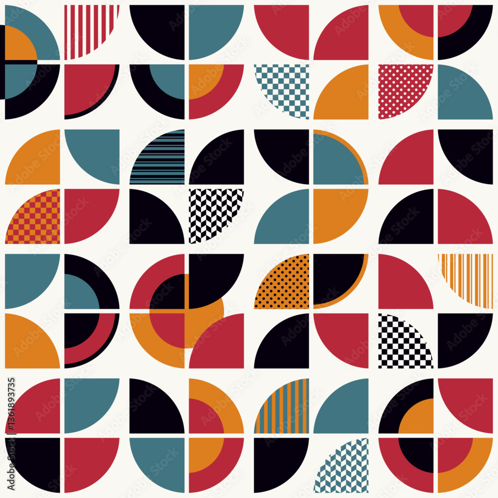 Poster Geometric pattern with quarter circles. Abstract and mosaic color pattern.