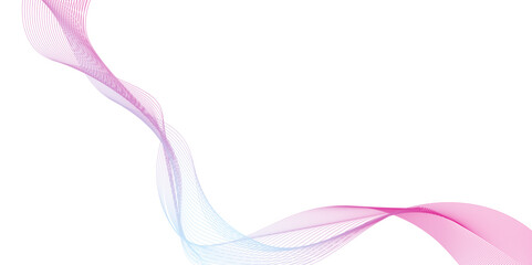 Isolated wavy lines in blue and purple hues for design, colorful abstract wave line design, horizontal particle blue or pink waves line in a halftone gradient. 