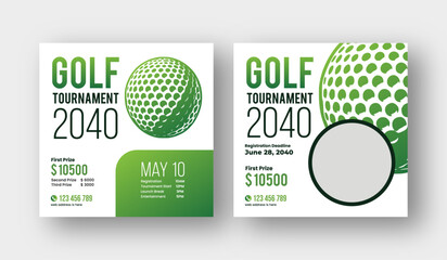 Golf tournament social media post template, annual sports tournament event golf web banner square template