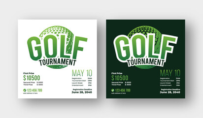 Golf tournament social media post template, annual sports tournament event golf web banner square template