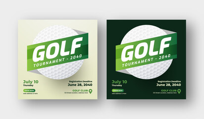 Golf tournament social media post template, annual sports tournament event golf web banner square template