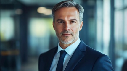 Confident businessman in formal attire, exuding professionalism and leadership in a modern office setting.