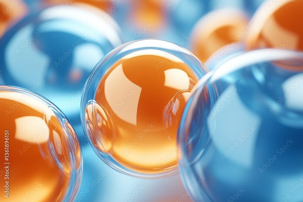 Poster Colorful bubbles floating in a soft blue environment create an abstract and captivating visual experience