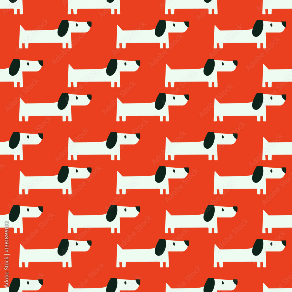 Aufkleber minimalistic pattern with a dog. red background, seamless.