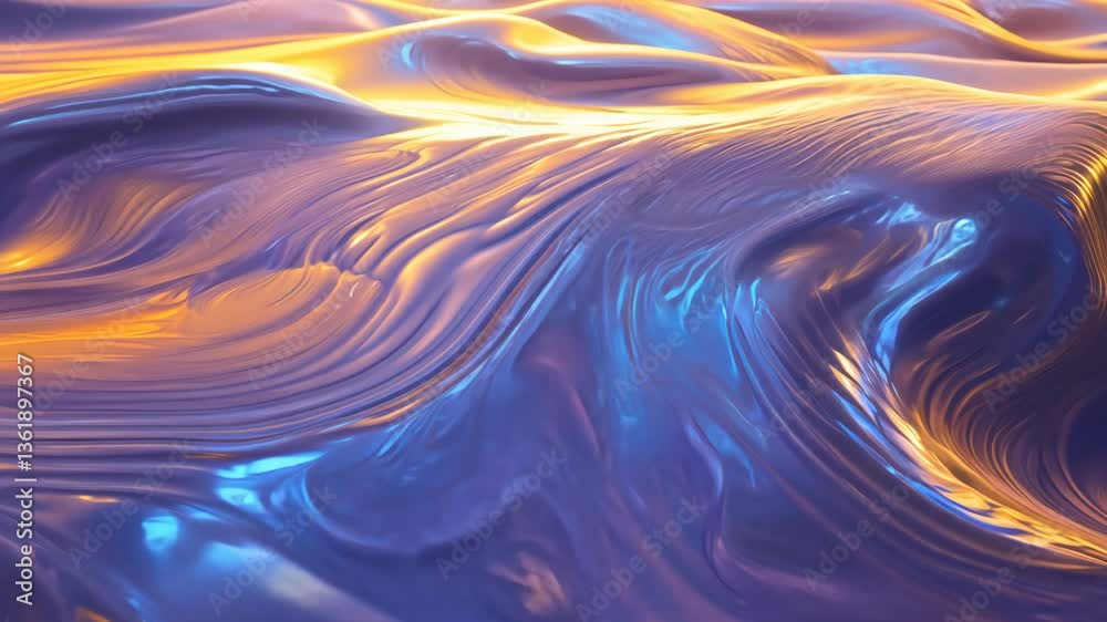 Poster a long, curvy wave of purple and yellow water. the wave is so long that it extends from the left sid