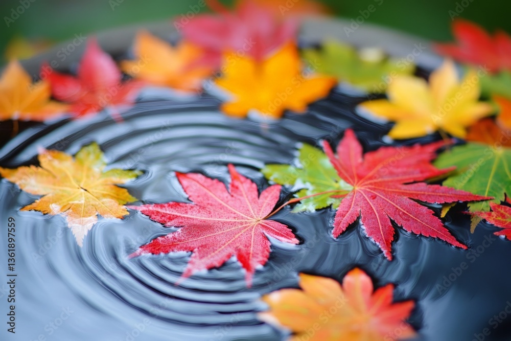 Aufkleber colorful autumn leaves floating on calm water create a serene nature scene in a peaceful garden sett