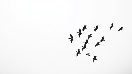 Fototapeta premium Flocks of birds soaring in a clear sky. Possible use Nature background, wildlife photography