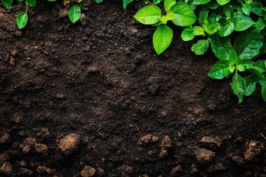 Fresh green plants growing in dark soil under sunlight for gardening enthusiasts