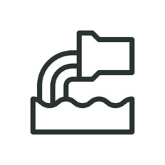 Drainage pipe line icon, water flowing from drainage pipe vector symbol with editable stroke
