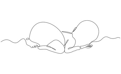 Continuous single line of cute new born baby sleeping and lying on bed. Kid childhood sketch drawing editable stroke vector illustration