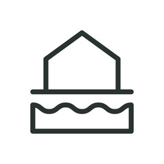 Water table under house line icon, groundwater under house vector symbol with editable stroke
