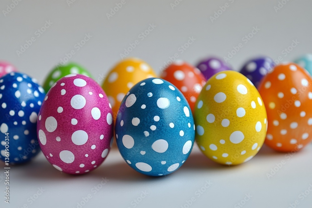 Poster colorful decorated eggs in various shades arranged in a playful pattern for festive celebrations dur