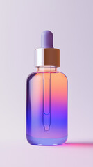 Minimalist skincare serum dropper bottle with soft gradient glass, sleek and modern, white background