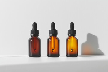 Minimalist skincare serum dropper bottle with soft gradient glass, sleek and modern, white background