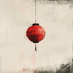Obraz premium Serene Red Lantern A Painted Asian-Inspired Hanging Decoration
