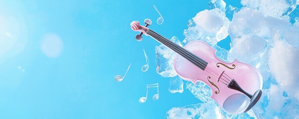 Obraz premium Pink Violin Splashing in Blue Sky Water