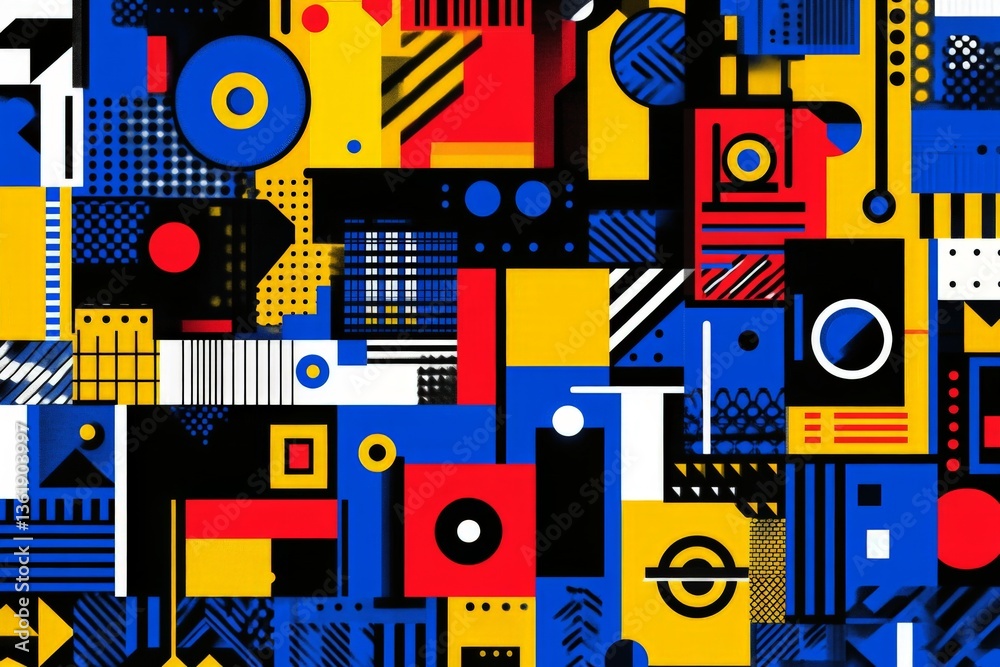 Poster vibrant abstract patterns showcase geometric designs in bold colors, highlighting creativity and art