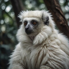 Fototapeta premium A white lemur with long, flowing fur, depicted as an emperor in an ancient civilization.