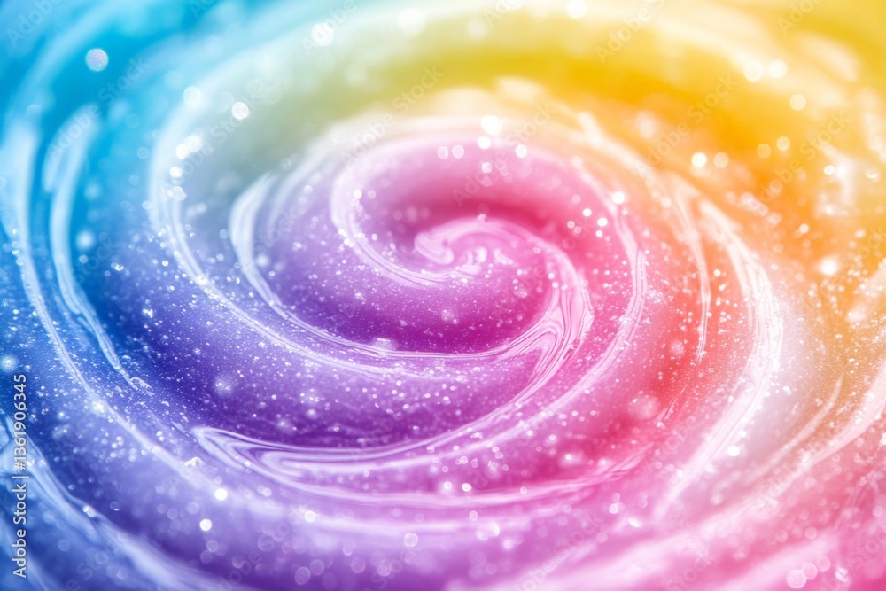 Poster Colorful swirling patterns create a mesmerizing effect in a vibrant mixture of hues and glimmering particles