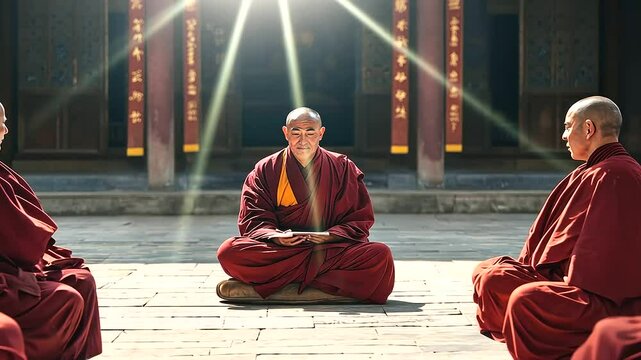 1_Tibetan monks debating in a monastery courtyard