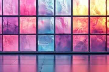 Colorful glass panels create a vibrant atmosphere in an indoor space during daylight hours