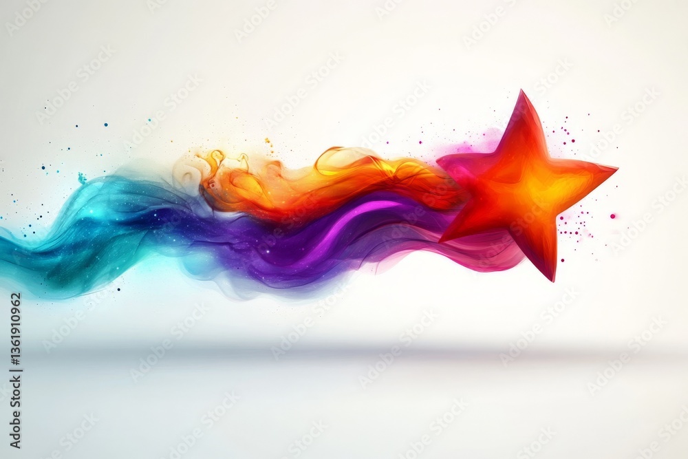 Poster Colorful star shape merging with vibrant waves of abstract design creating a dynamic visual experience