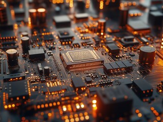 Obraz premium Electronic Components on Circuit Boards