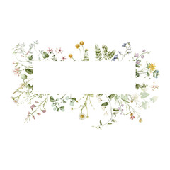 Watercolor wildflower floral illustration - green gold leaf flower ivy frame wreath, for wedding stationary, greetings, wallpapers, fashion, background, textile. Eucalyptus, olive, green leaves, etc.