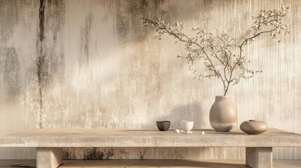 Minimal decor with white pottery and dried branches