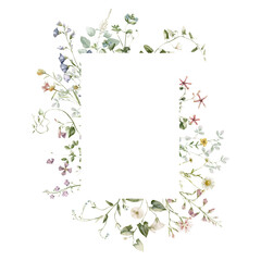 Watercolor wildflower floral illustration - green gold leaf flower ivy frame wreath, for wedding stationary, greetings, wallpapers, fashion, background, textile. Eucalyptus, olive, green leaves, etc.