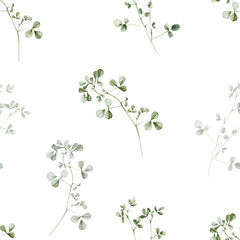 Wildflower watercolor floral seamless pattern - flowers, green leaves, branches on white background, Wrapping paper, wallpaper, postcard, greeting card, wedding invitation, textile, fashion, print.