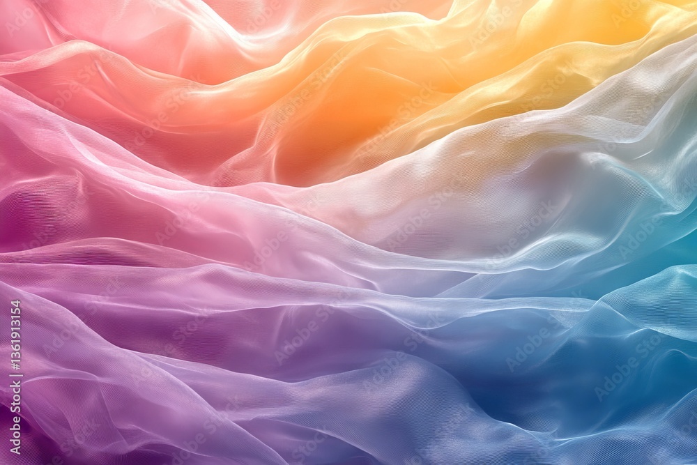 Aufkleber Colorful fabric waves create a dreamy abstract background filled with soft pastel hues blending together smoothly and beautifully